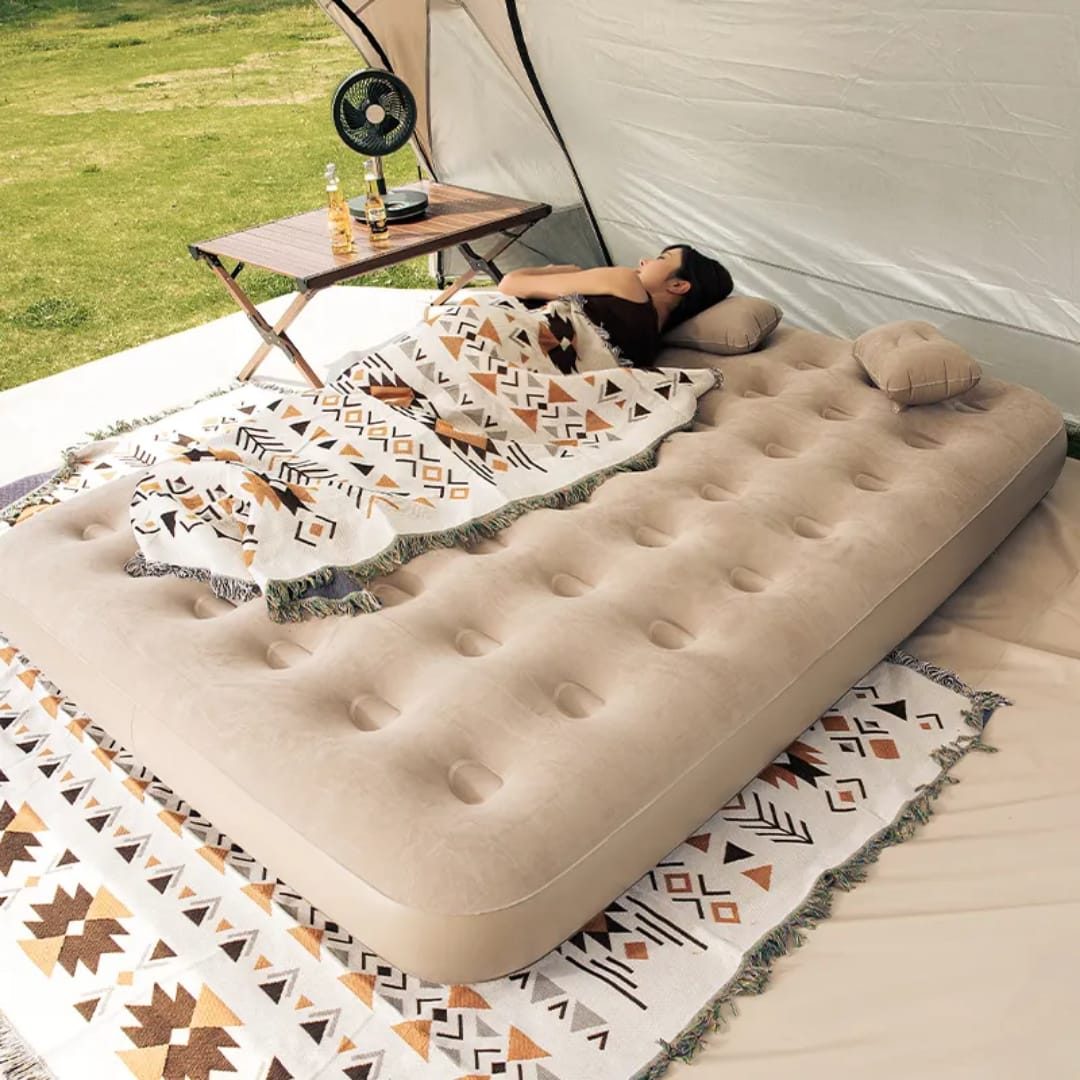 Intex 5×6 inflatable mattress with electric pump and 2 pillows for indoor or outdoor use