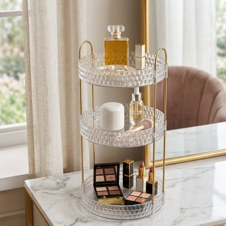 Multi Layer Stackable Acrylic Jewelry Organizer with Rotating Base