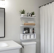 40 cm solid pine wood 3-tier floating wall shelves available in White/Gold, Black/Gold, and White/Black for stylish home storage and décor.