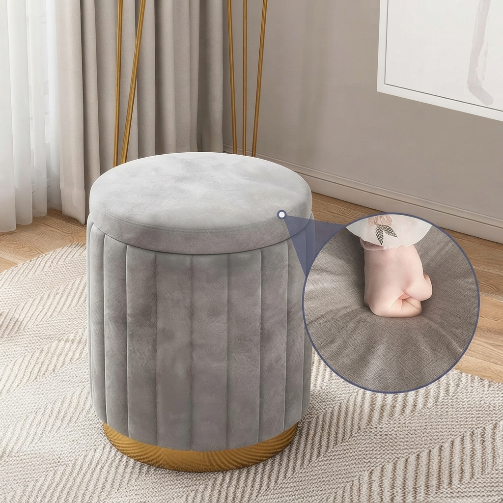 Velvet Pouf Ottoman Stool with Hidden Storage 43 × 30cm