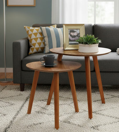 2-piece solid wood coffee table set in brown, sizes 50×40×40cm and 45×39×38cm