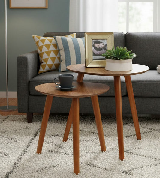 2-piece solid wood coffee table set in brown, sizes 50×40×40cm and 45×39×38cm