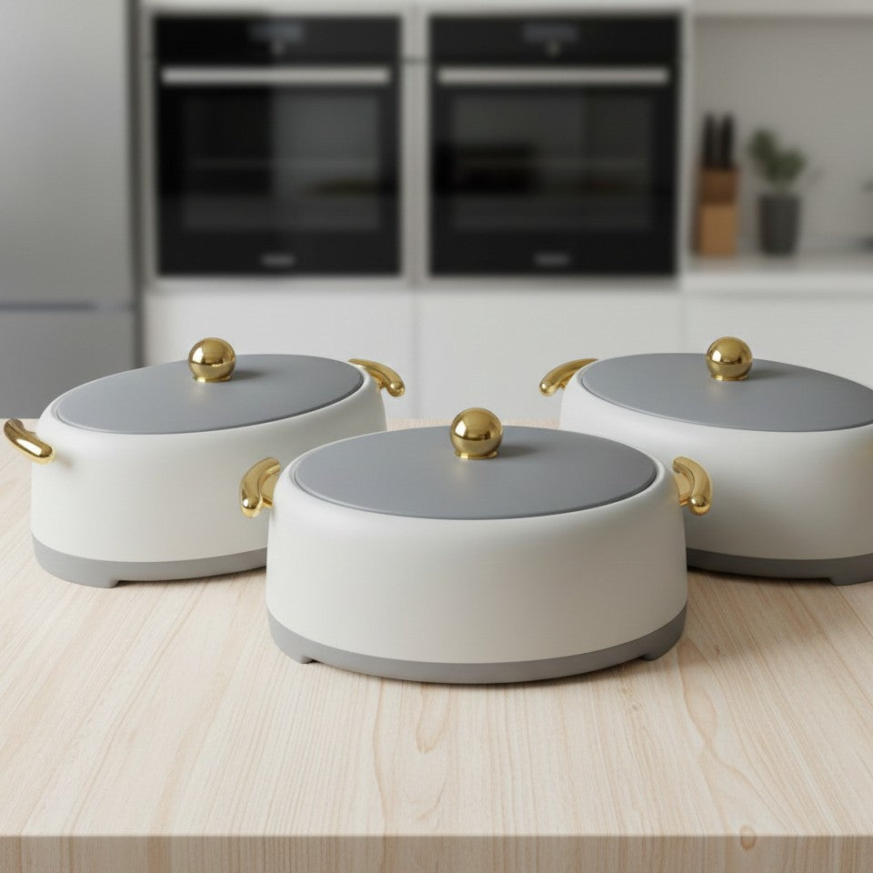 3Pcs Gold Insulated Hotpots Set