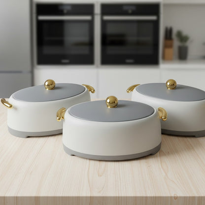 3Pcs Gold Insulated Hotpots Set