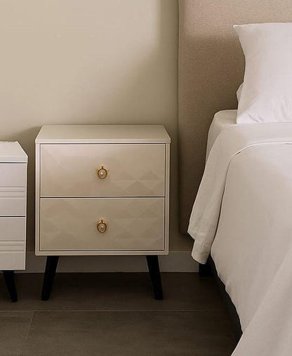 Wooden bedside drawer with compact dimensions of fifty by thirty eight by forty eight centimetres