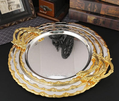 3pcs Round Gold Plated Serving Tray Set