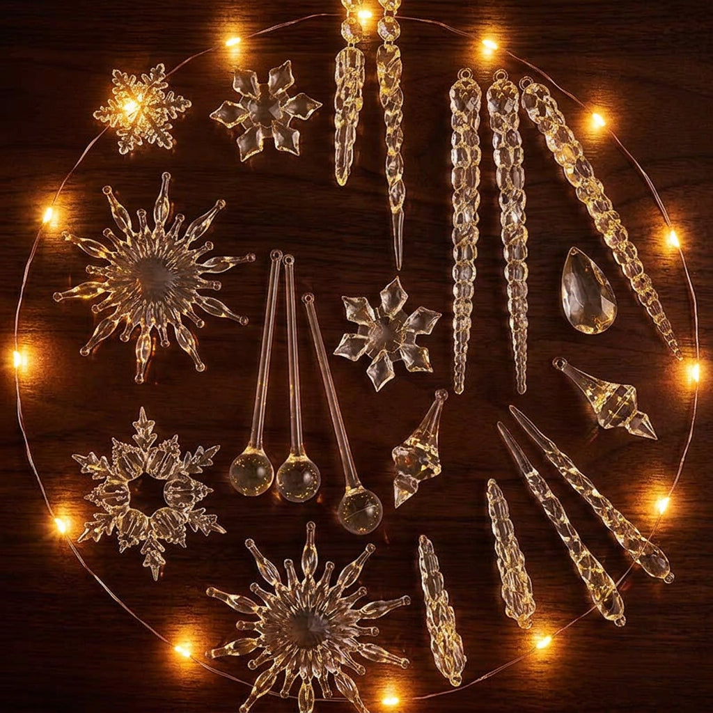 18Pcs Transparent Christmas Tree Ornaments Set with Assorted Designs