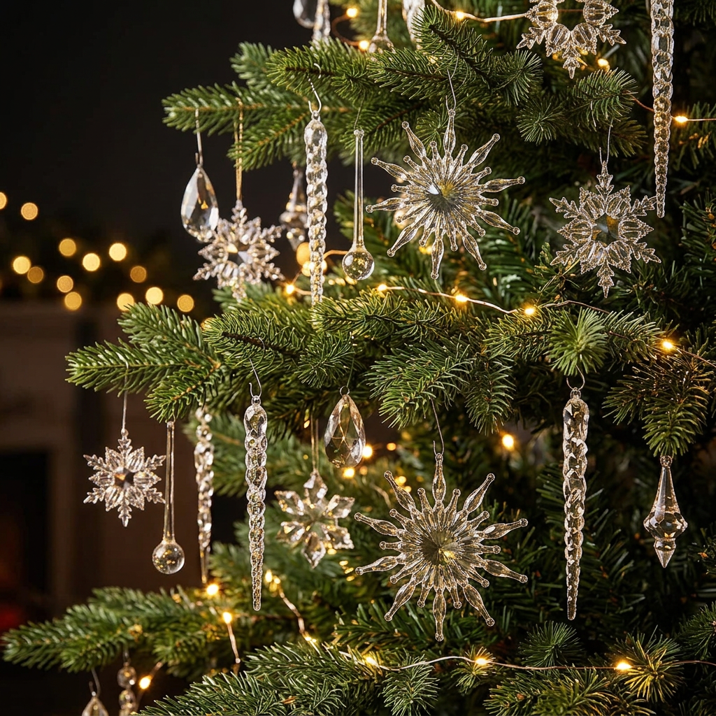18Pcs Transparent Christmas Tree Ornaments Set with Assorted Designs