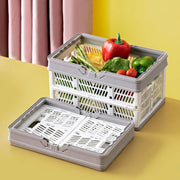 Large foldable collapsible basket with handles in cream white and grey