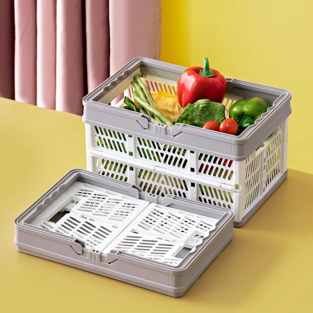 Large foldable collapsible basket with handles in cream white and grey