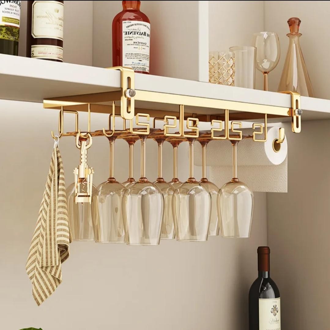 Golden Metallic Under Cabinet Wine Glass Holder