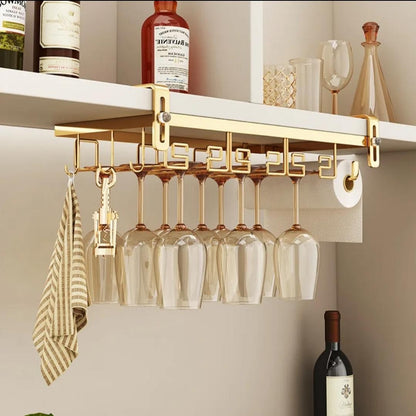 Golden Metallic Under Cabinet Wine Glass Holder