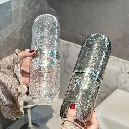 Portable toothbrush and paste holder with ripple design