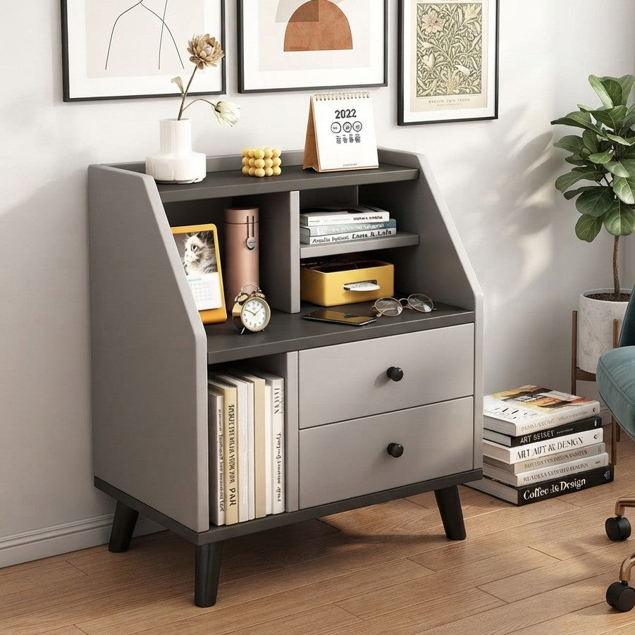 Nordic minimalist bedside table with storage drawer and compact space saving design for modern bedrooms and small living spaces.