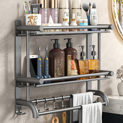 Double Layer Bathroom Rack With Hooks