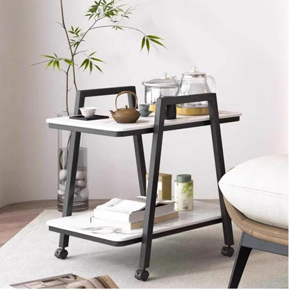 2-Tier Rolling Side Table With Marble Top