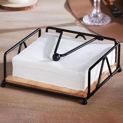 Metallic Serviette Holder With  Bamboo Base