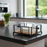 Metallic Serviette Holder With Bamboo Base