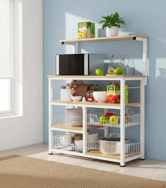 Wood and metal kitchen multipurpose storage cabinet, 80×35×140 cm