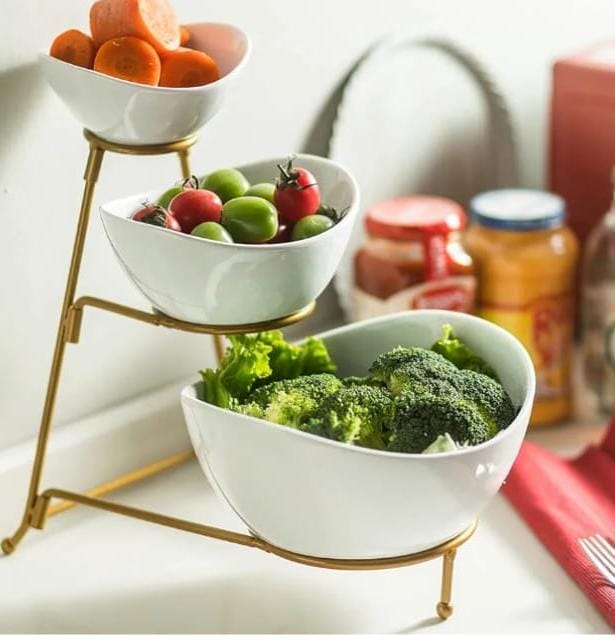 Three tier fruit bowl set with stand