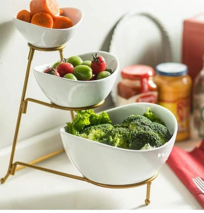 Three tier fruit bowl set with stand