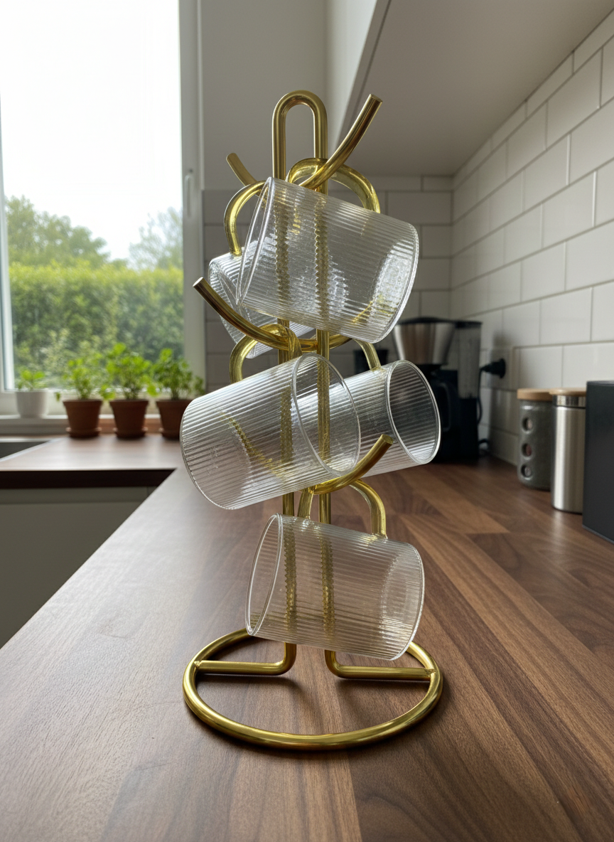 400ML Transparent glass water cup with handle and vertical design