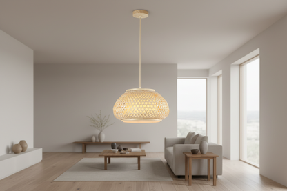 Bamboo Pendant Lamp – Natural Wood Style, E27 Holder-PL WD25-10