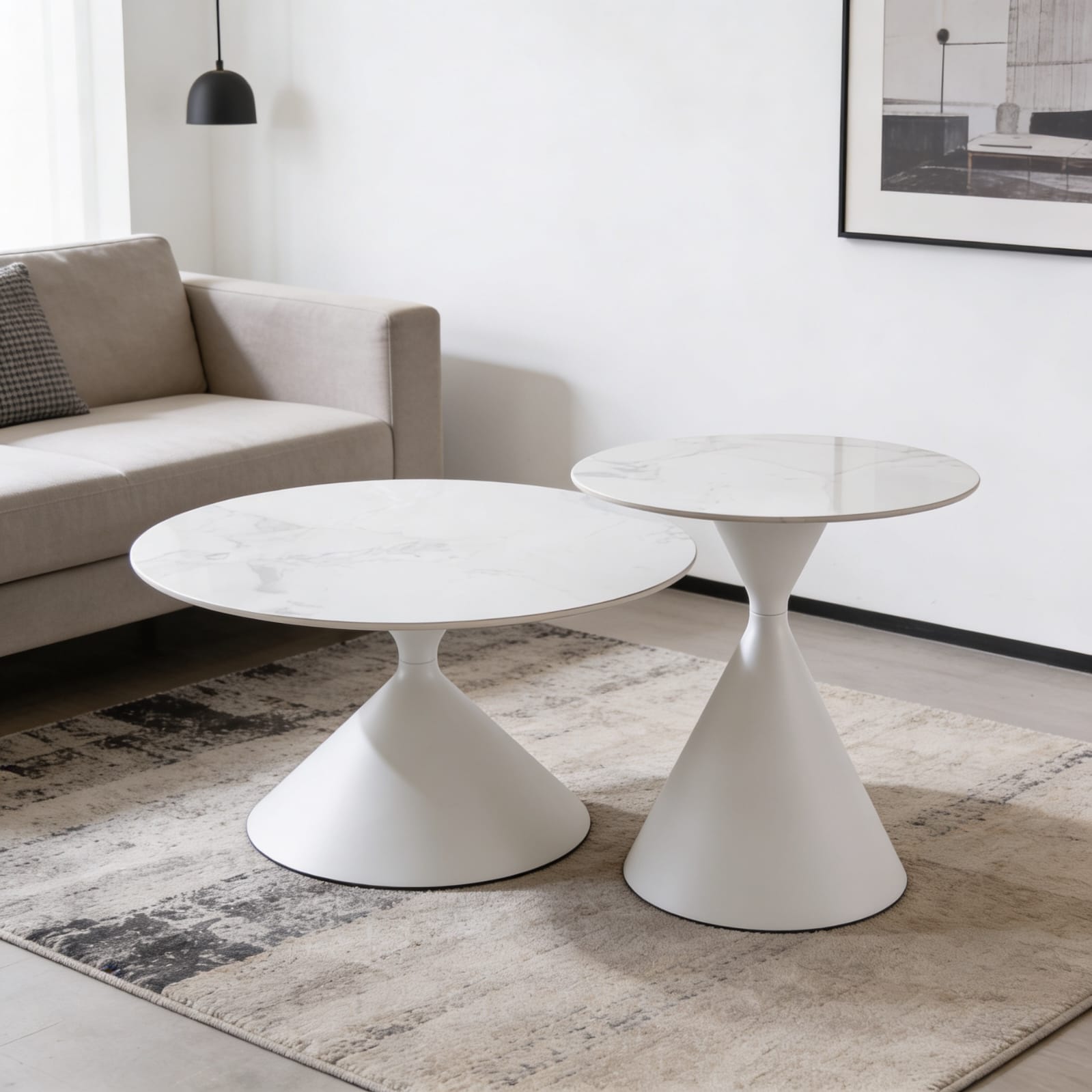 Marble-Top Nesting Coffee Tables with Metal Frame