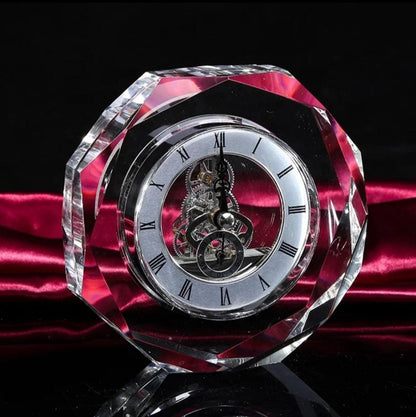 Antique Roman numeral crystal glass desk clock for home or office décor