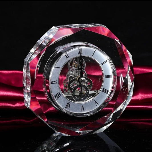 Antique Roman numeral crystal glass desk clock for home or office décor