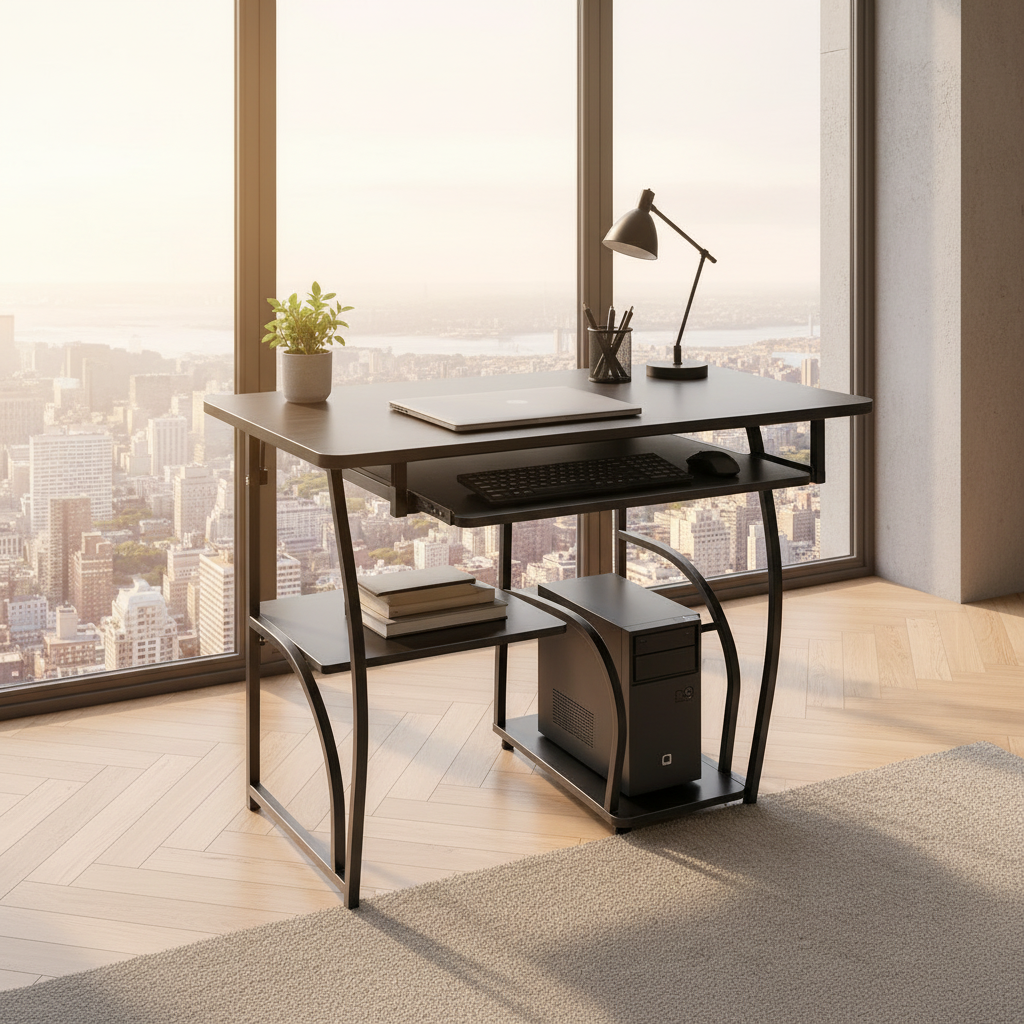 Compact Rectangular Computer Desk with Sturdy Frame
