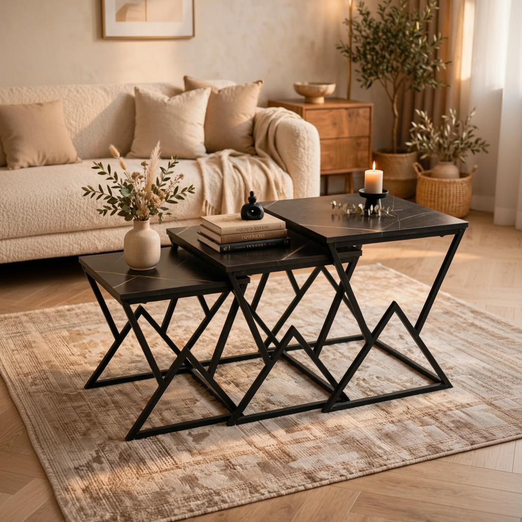 3 in 1 executive square marble table for office and living room use