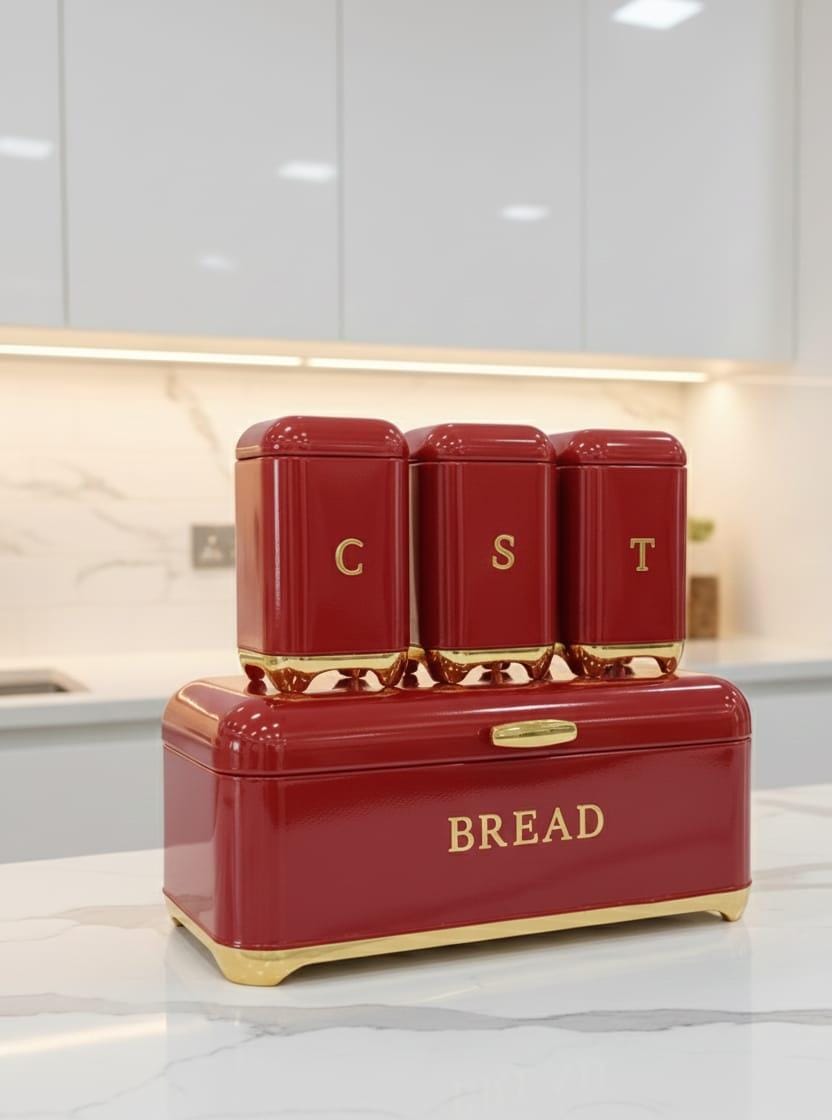 Nordic Bread Bin With 3 Canister Set