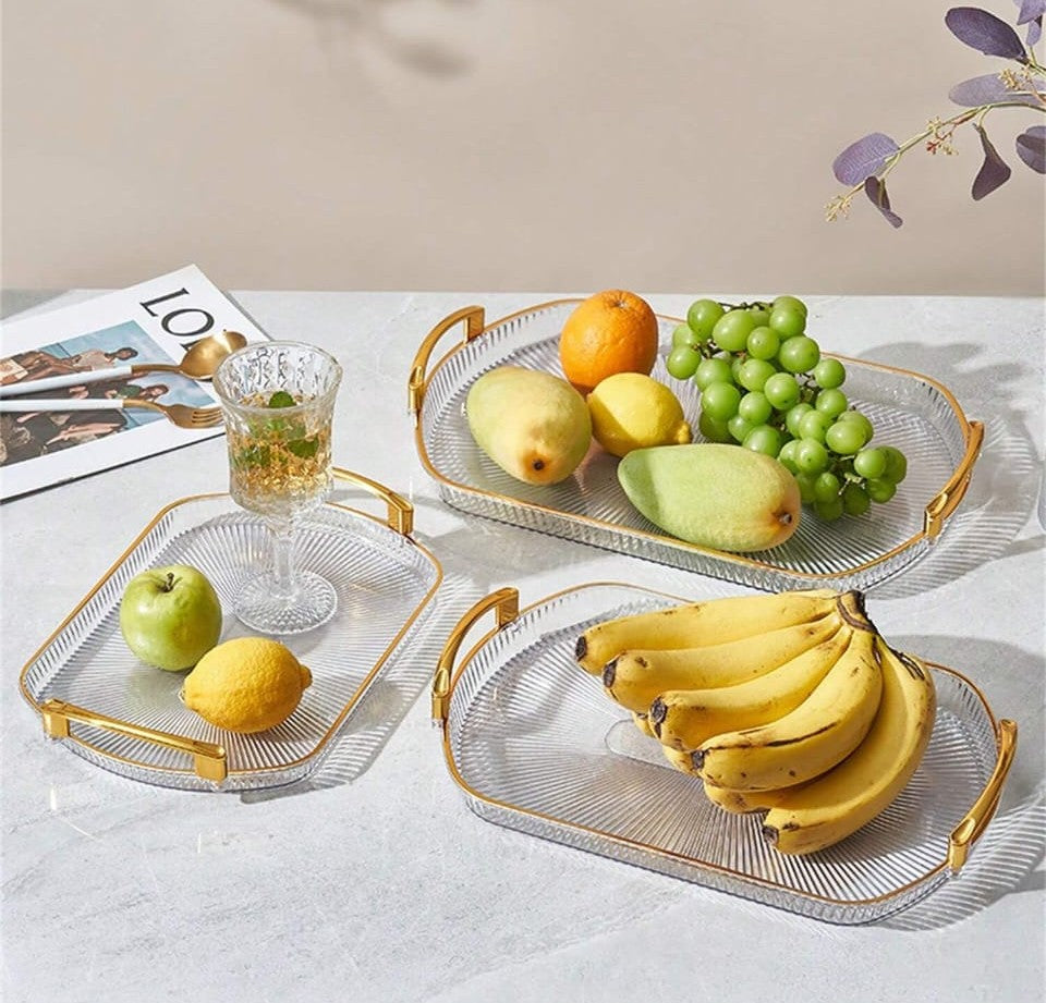 3Pc European Gold Rectangular Tray Set