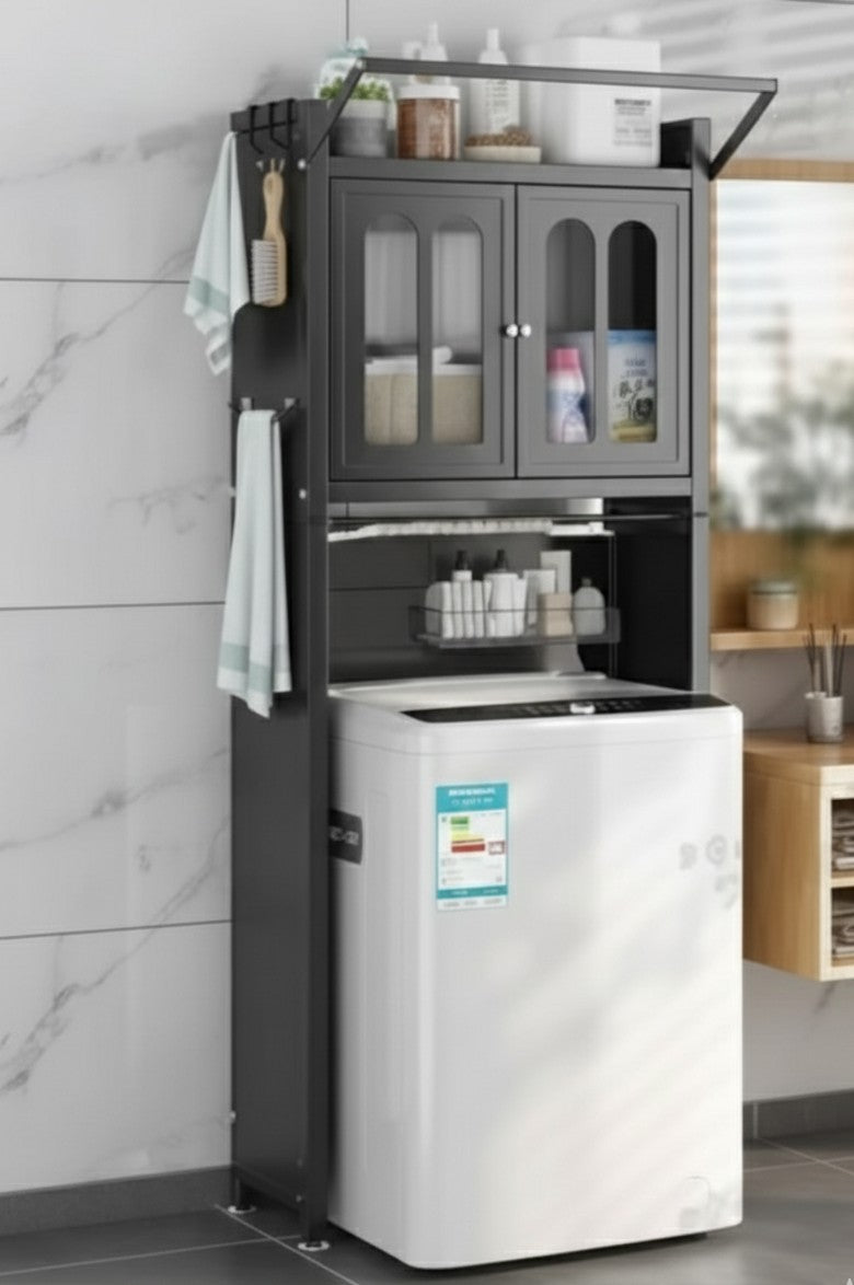 Premium metal washing machine organizer with dust proof locker and shelves measuring 70 x 25 x 172.5cm