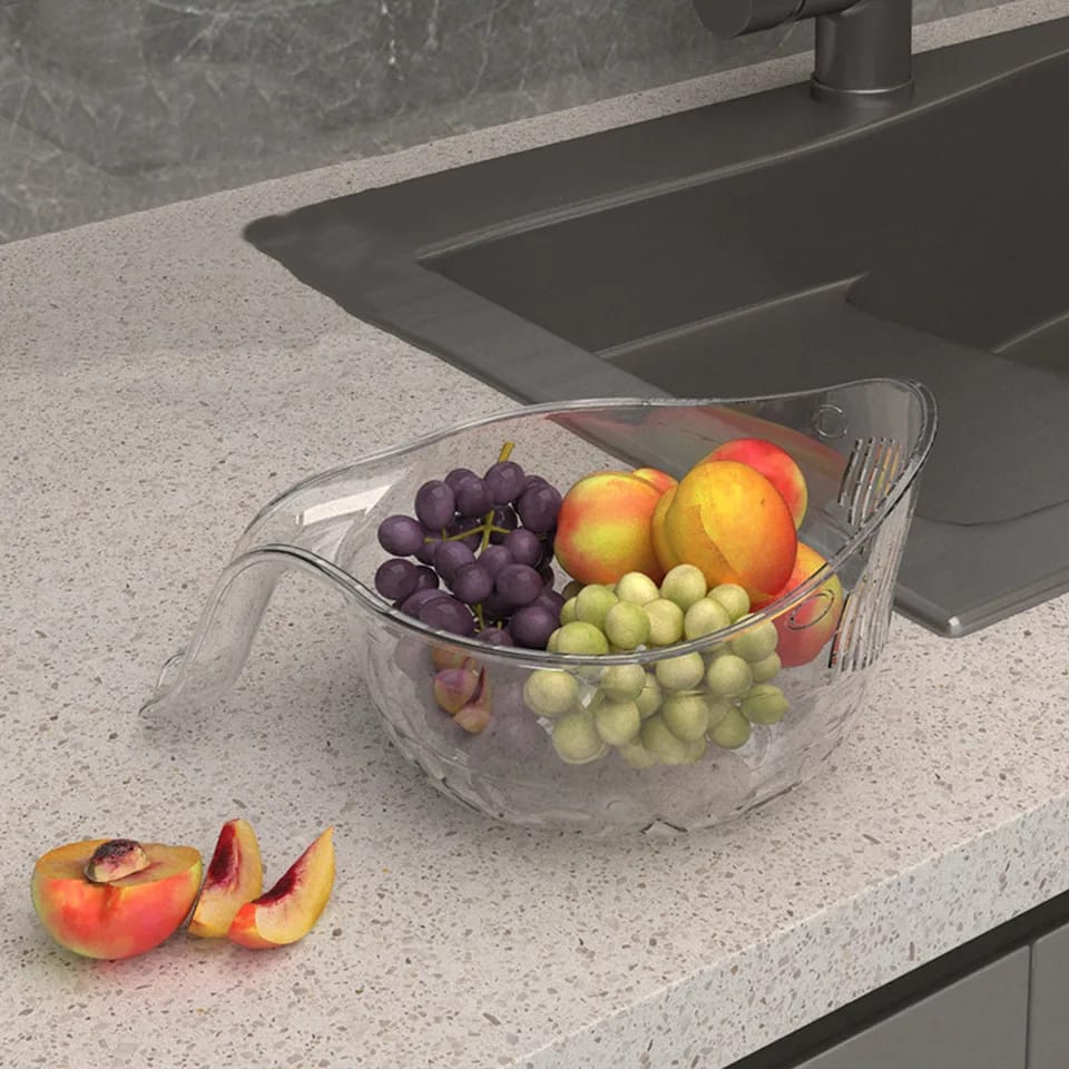 Acrylic Multi Functional Fruit Cleaning Bowl With Strainer