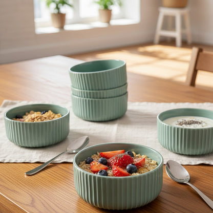Ribbed Bluish Dining Bowl Set