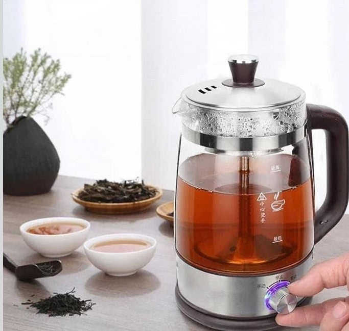 1.3L electric glass infuser kettle with temperature control and stainless steel safety features