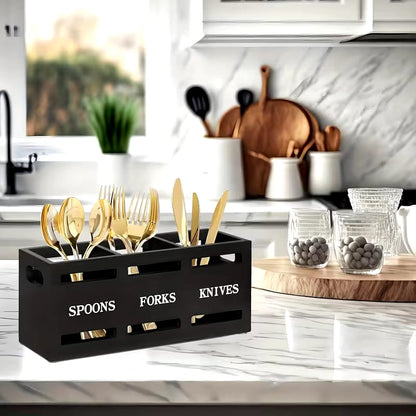3-Compartment Wooden Cutlery Holder