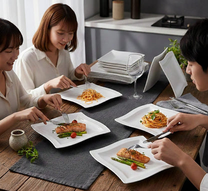 18Pcs Square Dinner Set with Lines