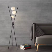 Minimalist creative iron floor lamp with warm, neutral, and white lighting modes for modern living room and bedroom décor.