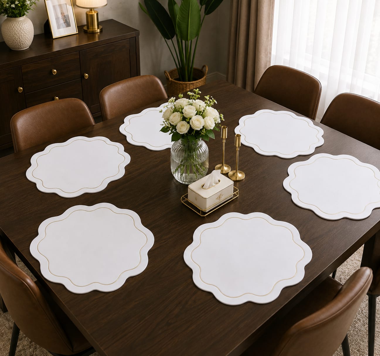 6Piece Round Faux Leather Dining Table Mats 38 cm