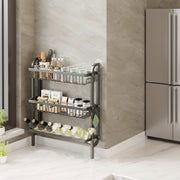 3 tier grey wall mounted kitchen storage rack with rust resistant metal frame