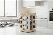 12-piece rotatable marble white spice rack set for kitchen organization.