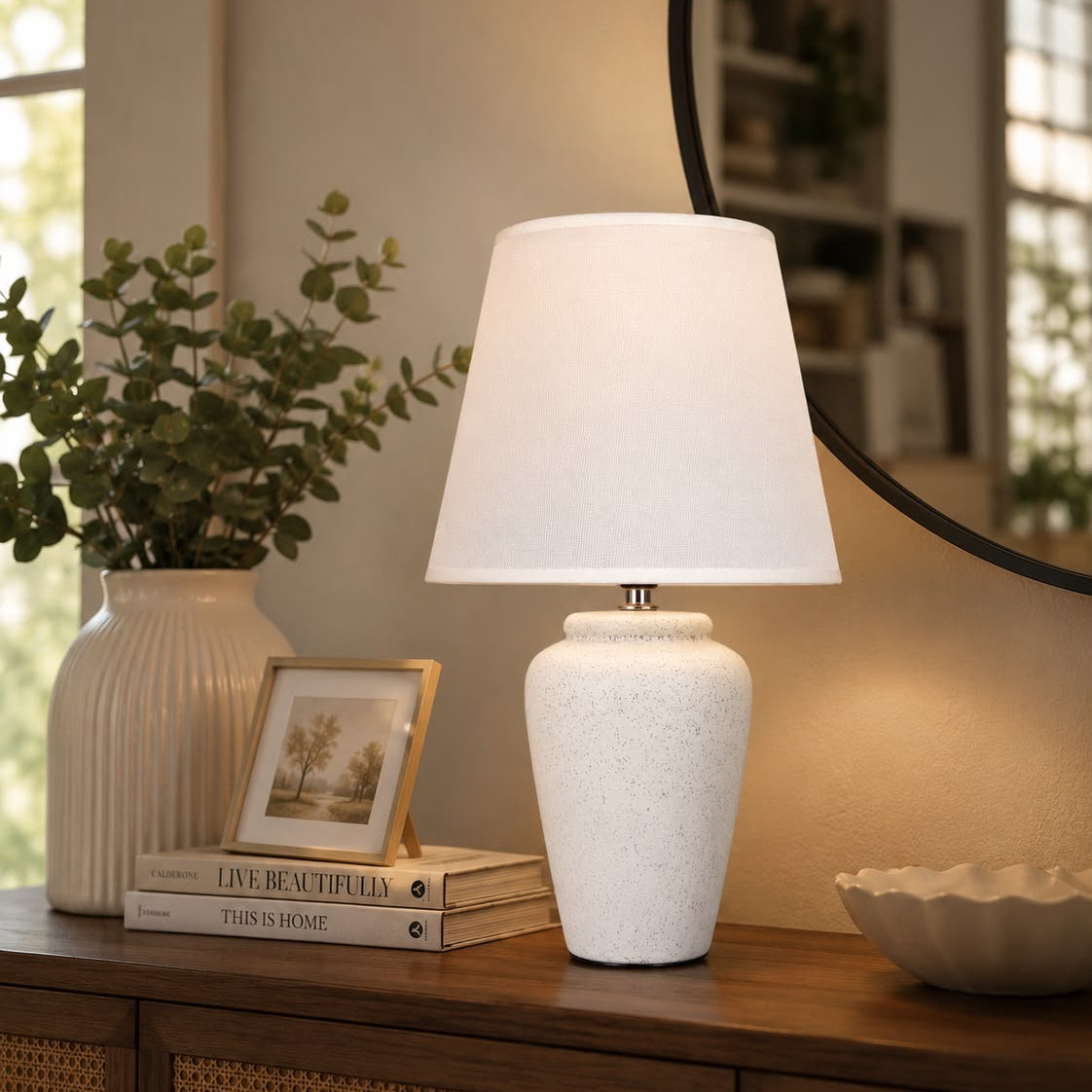 32cm Ceramic table lamp with elegant shade for bedroom, office, and home décor lighting