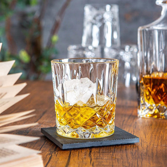 Set of 6 short whisky juice glasses, heavy-duty and classy glassware for drinks and cocktails. 