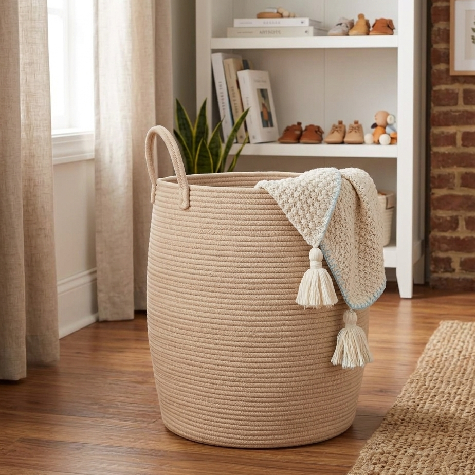 Cotton Rope Woven Basket With Handles
