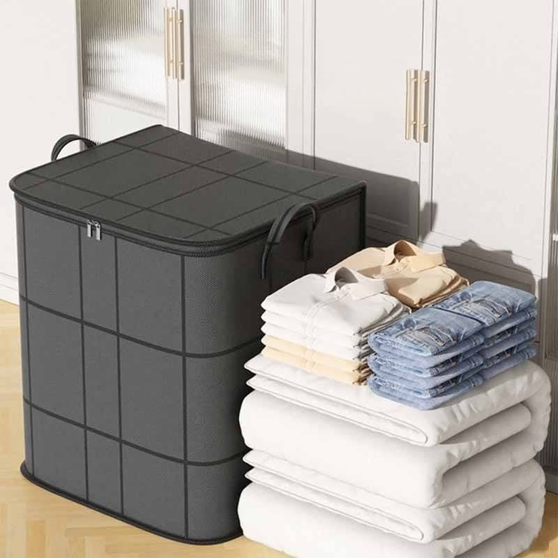 Set of 2 non woven storage bags for organizing bedding, jackets, and clothes in wardrobes and closets. 
