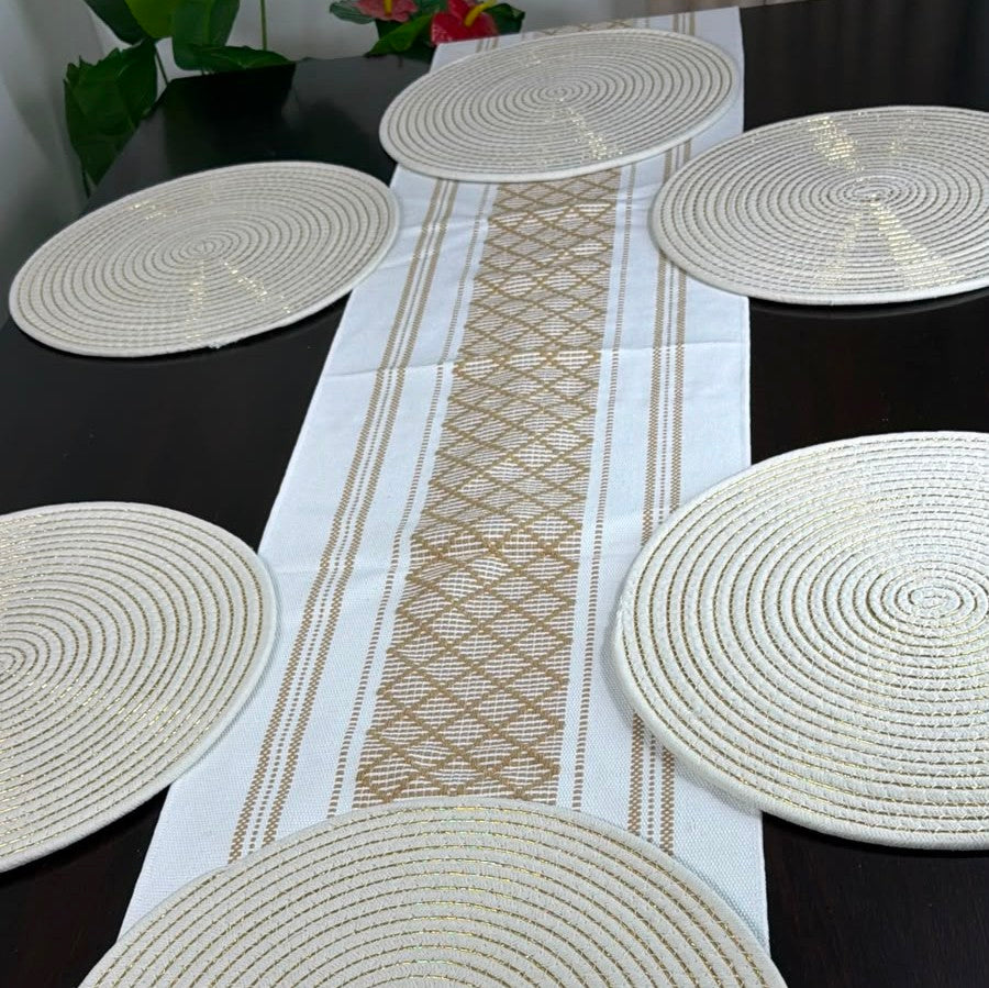 6 Piece Spiral Woven Cotton Rope Mats with Silver Shimmer