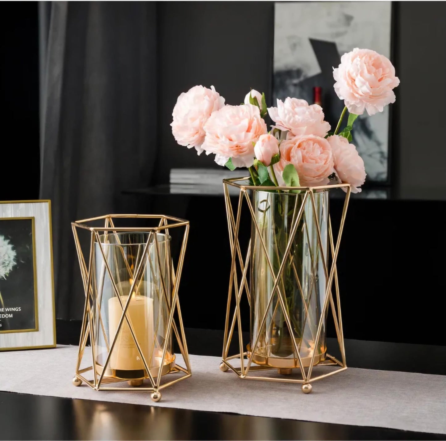 Decorative metal golden flower vase designed for displaying flowers and enhancing modern home décor. 🌸✨